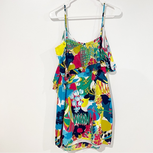 JCrew Floral Multicolor Bold Printed Spaghetti Strap Ruffle Tank Dress size 6 - Picture 5 of 12